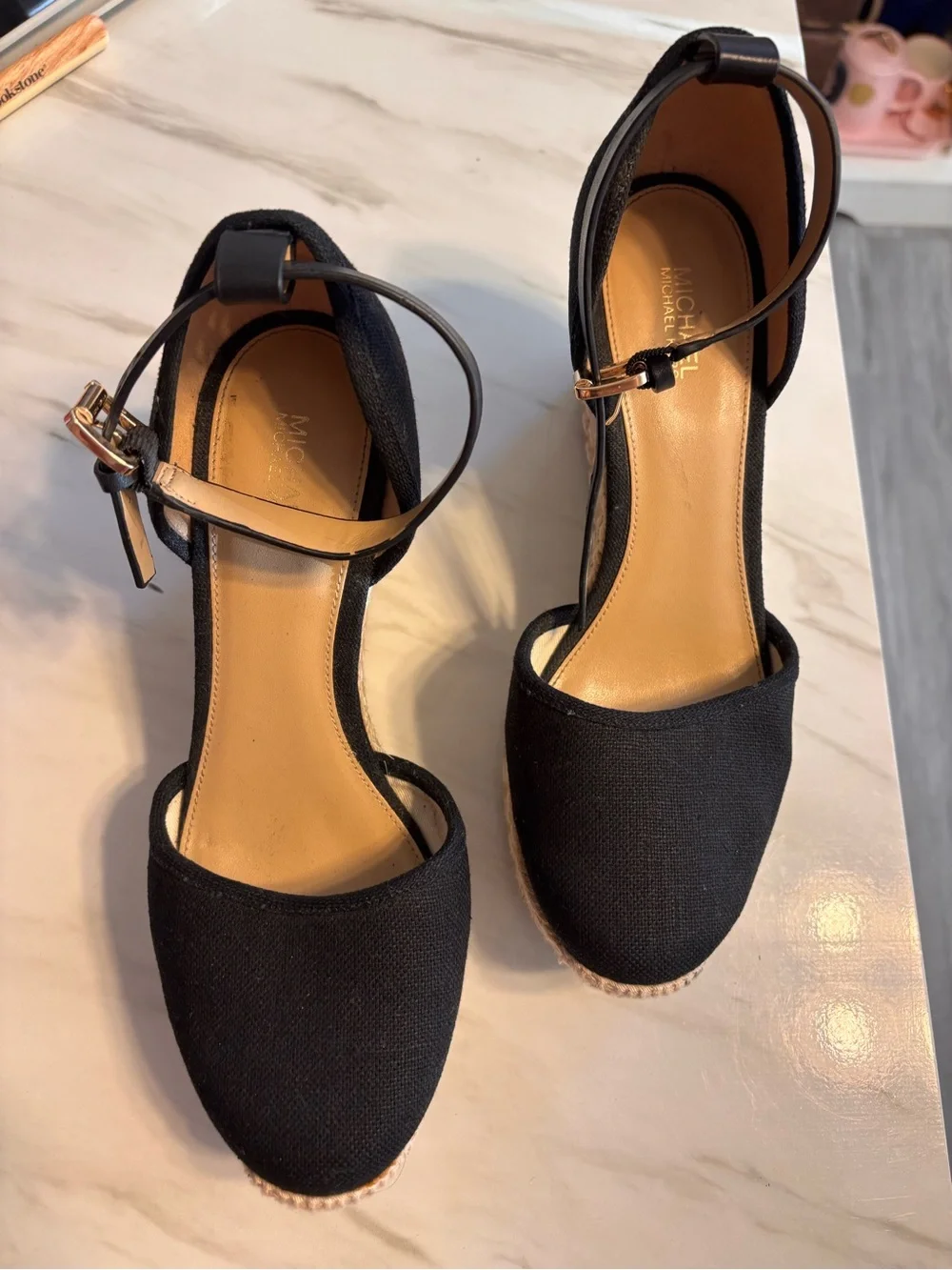 Michael Kors Black Espadrille Wedge Sandals – Ankle Strap Platform Heels